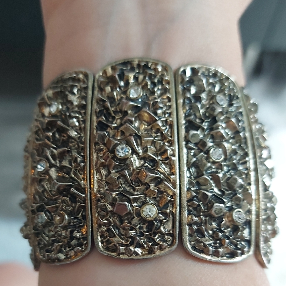Elegant Gold and Silver Textured Bracelet